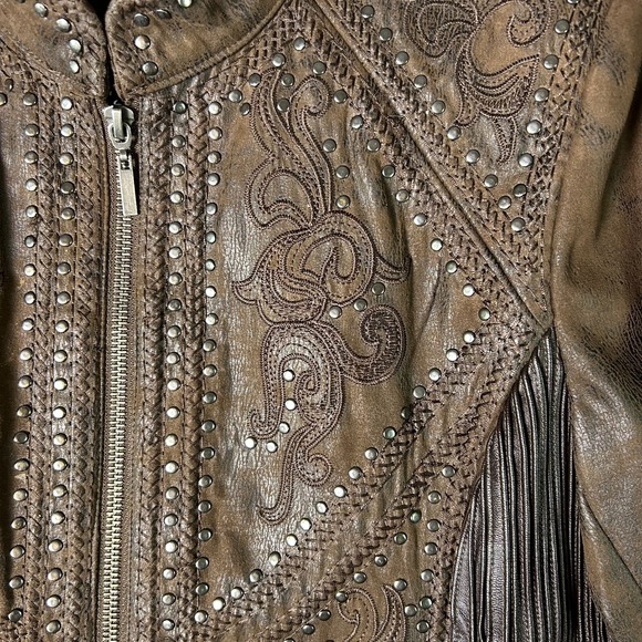 Reba McEntire Leather Jacket Womens Small Brown Western Country Vegan Studded - Picture 3 of 11